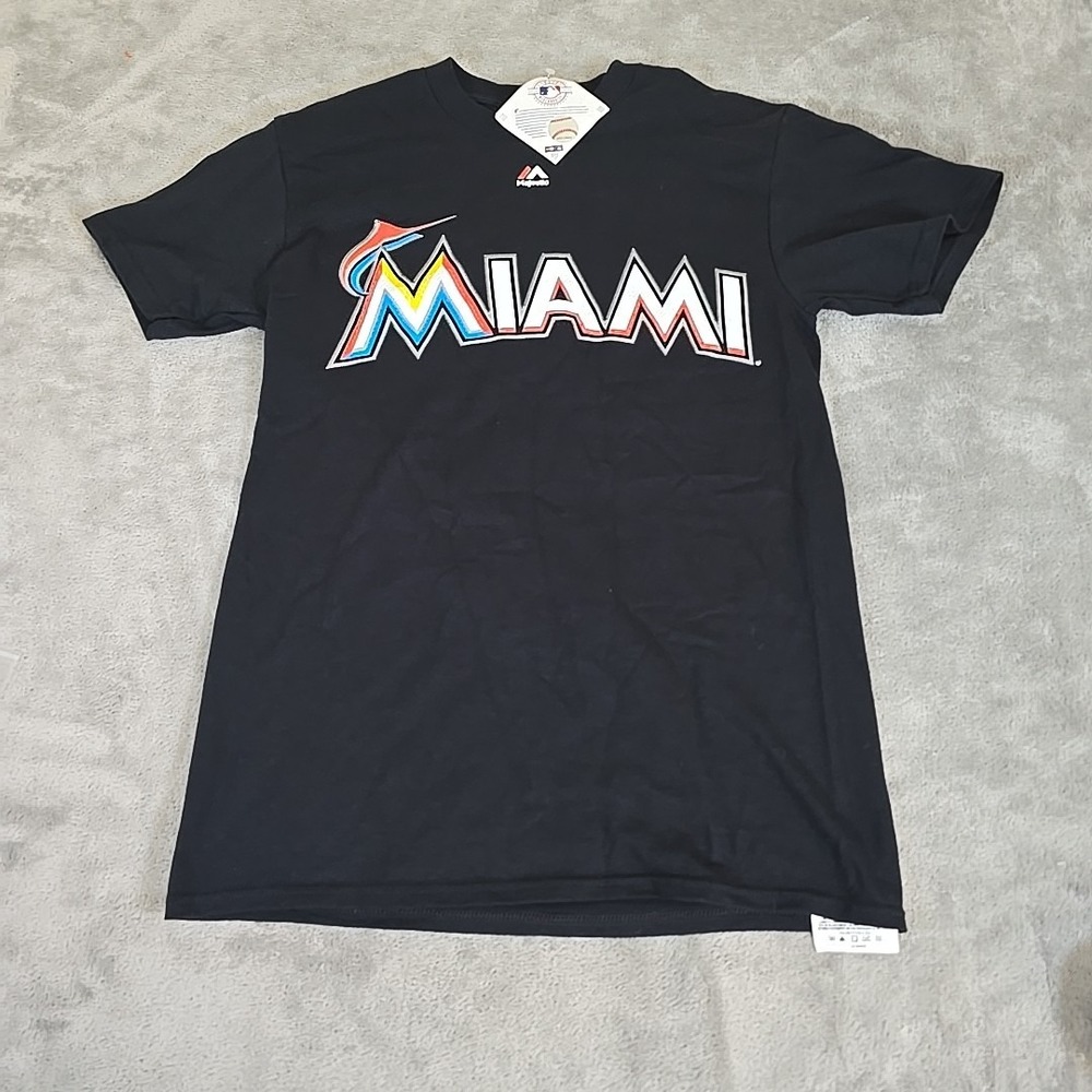 Majestic Shirt‎ Mens Small Black Jose Fernandez #16 Miami Marlins MLB Baseball